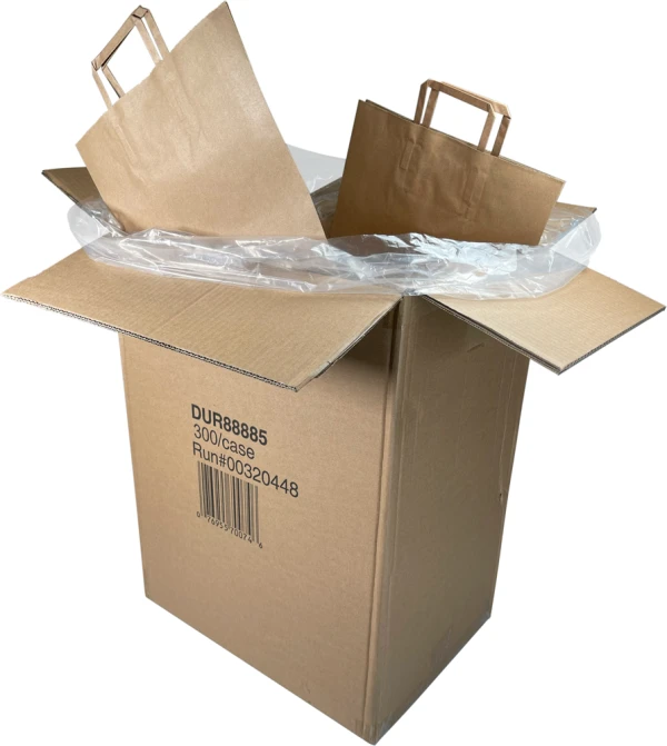 1/6 BL Flat Handle Up Grocery Bags Open Case 1/6 BL Flat Handle Up Grocery Bags Open Case Bags Sticking Out
