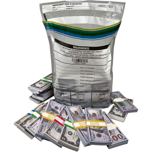  Plastic Clear Deposit Bags 12x16 Secur-Pak with Stacks of Money