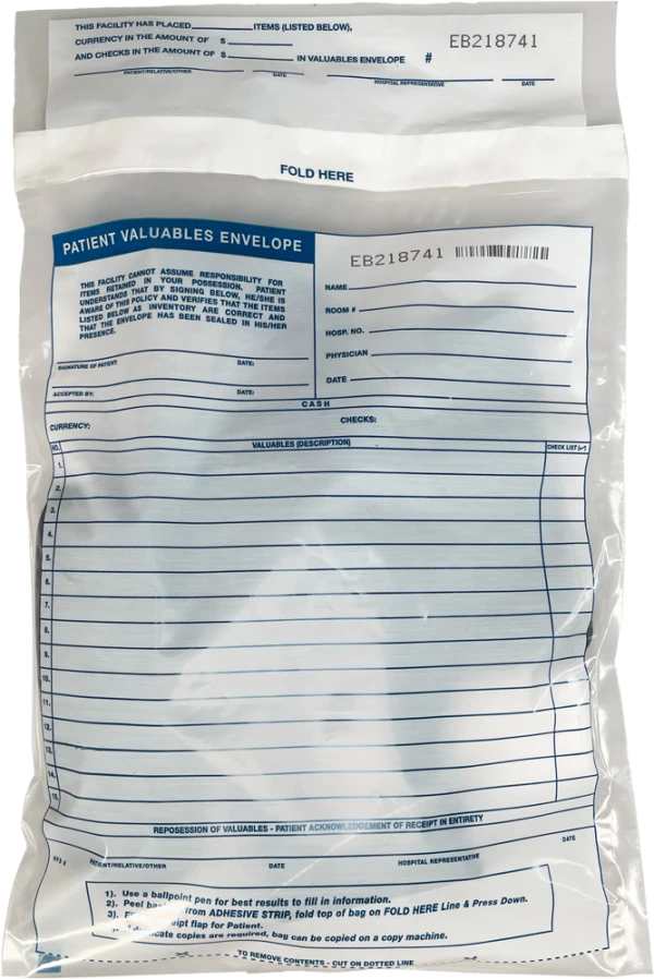 10x13 2.5 mil Patient Valuable Envelope Bags Patient Valuable Tamper-Evident Envelopes 10 x 13 2.5 Mil