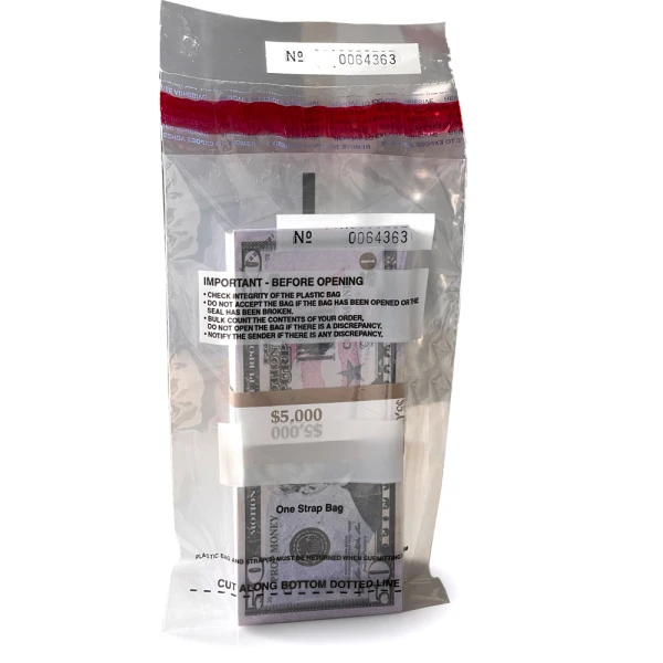 4.5 x 7.5 2 Mil Plastic Money Bags - Strap Bags