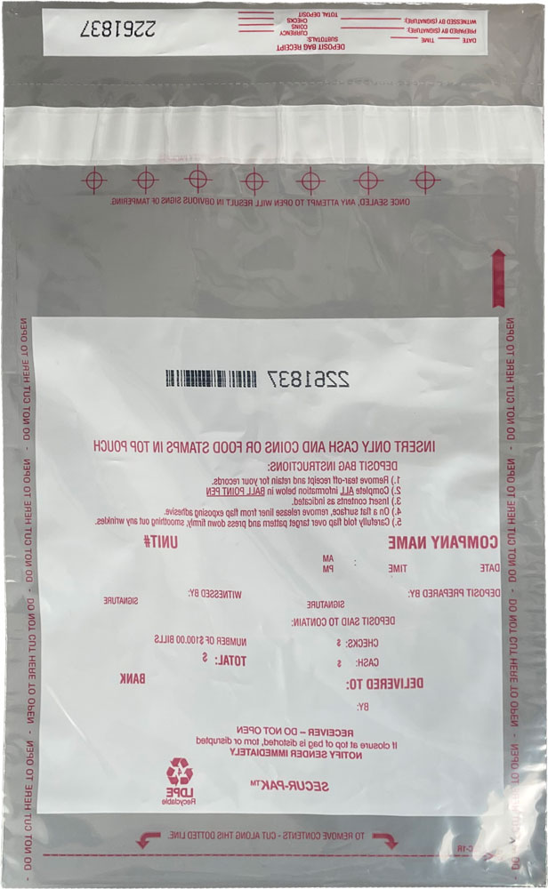 Plastic Bank Deposit Bags 9 x 12 Secur-Pak Back