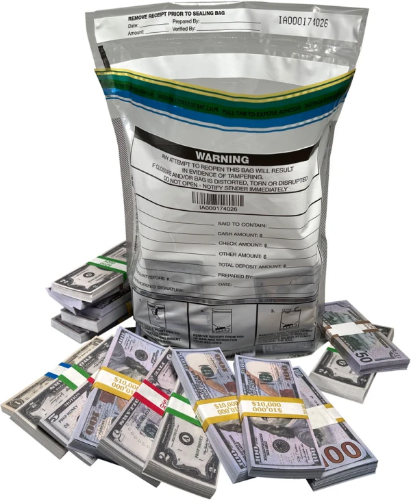 Plastic Clear Deposit Bags 12x16 Secur-Pak Plastic Clear Deposit Bags 12x16 Secur-Pak with Stacks of Money