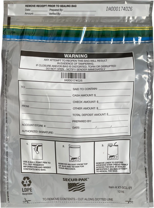 Plastic Clear Deposit Bags 12x16 Secur Pak Front Plastic Clear Deposit Bags 12x16 Secur Pak Front
