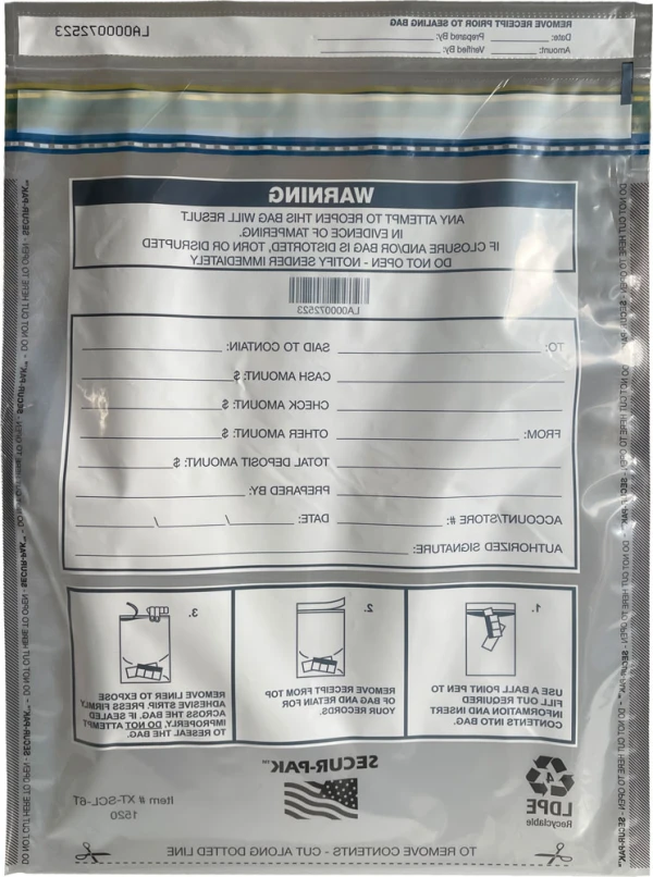 Plastic Deposit Bags 15 x 20 Secur-Pak Back Plastic Deposit Bags 15 x 20 Secur-Pak Back