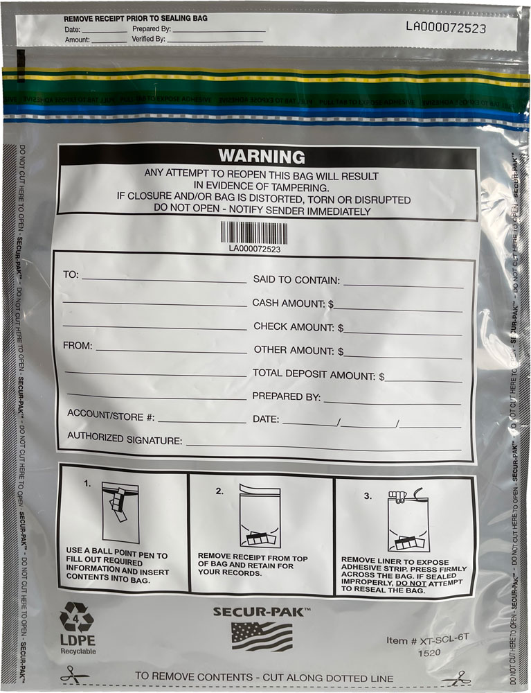 Plastic Deposit Bags 15 x 20 Secur-Pak Front