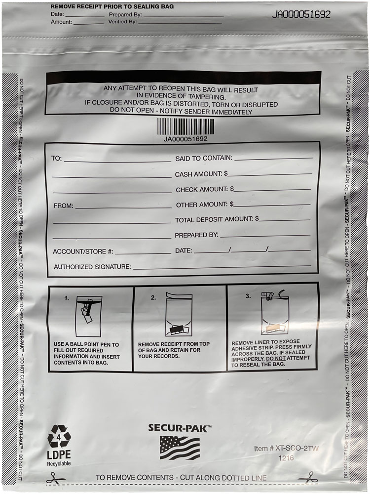 Plastic Deposit Bags 12 x 16 Secur Pak Front