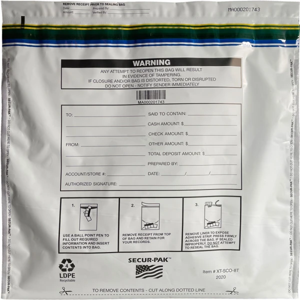 Plastic Deposit Bags 20 x 20 Secur Pak Front Plastic Deposit Bags 20 x 20 Secur Pak Front