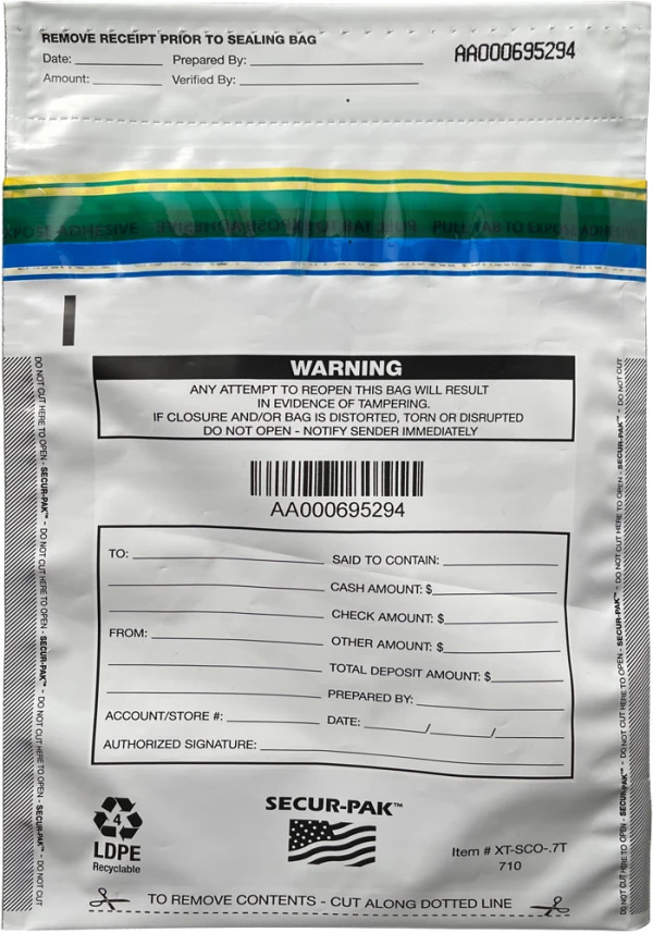  Plastic Deposit Bags 7 x 10 Secur-Pak Front