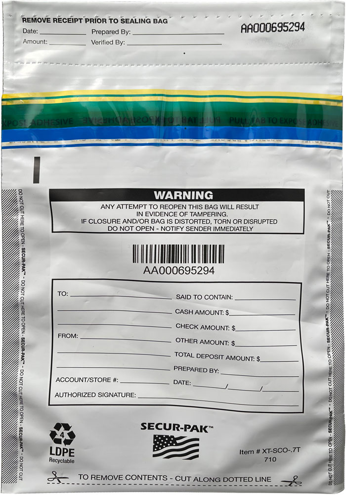  Plastic Deposit Bags 7 x 10 Secur-Pak Front
