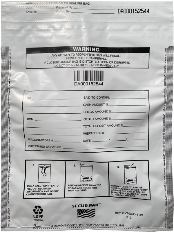 Plastic Deposit Bags with Pouch 9 x 12 Secur-Pak Front Plastic Deposit Bags with Pouch 9 x 12 Secur-Pak Front