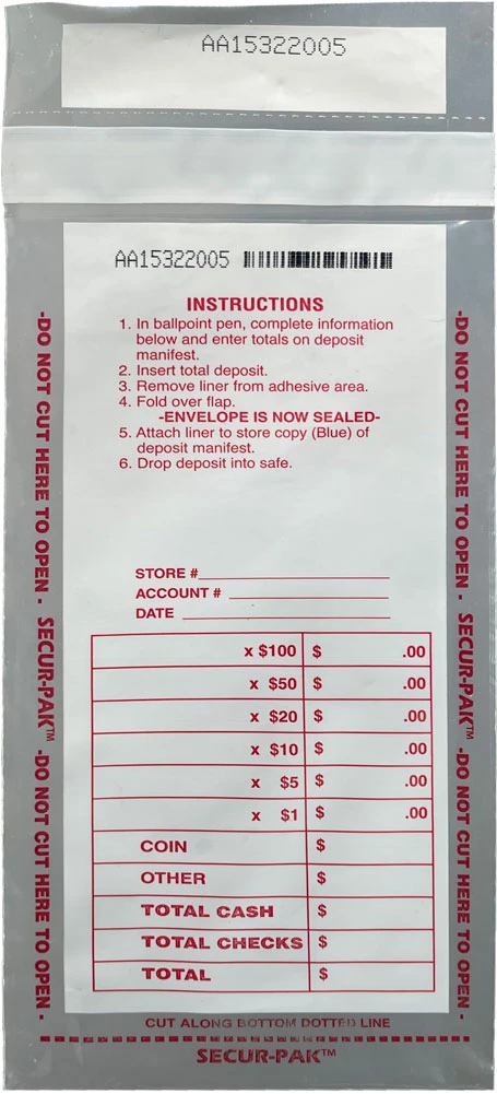 Plastic Drop Safe Bag 4.5 x 9 Secur Pak Front Plastic Drop Safe Bag 4.5 x 9 Secur Pak Front