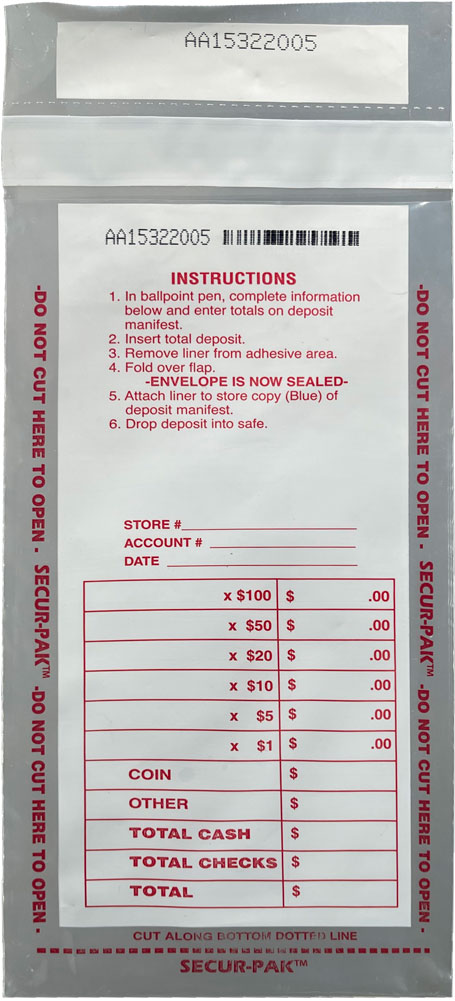 Plastic Drop Safe Bag 4.5 x 9 Secur Pak Front