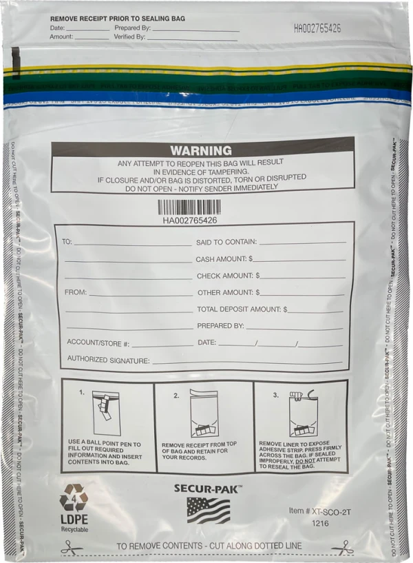 Plastic Deposit Bags 12 x 16 Secur Pak Front Plastic Deposit Bags 12 x 16 Secur Pak Front