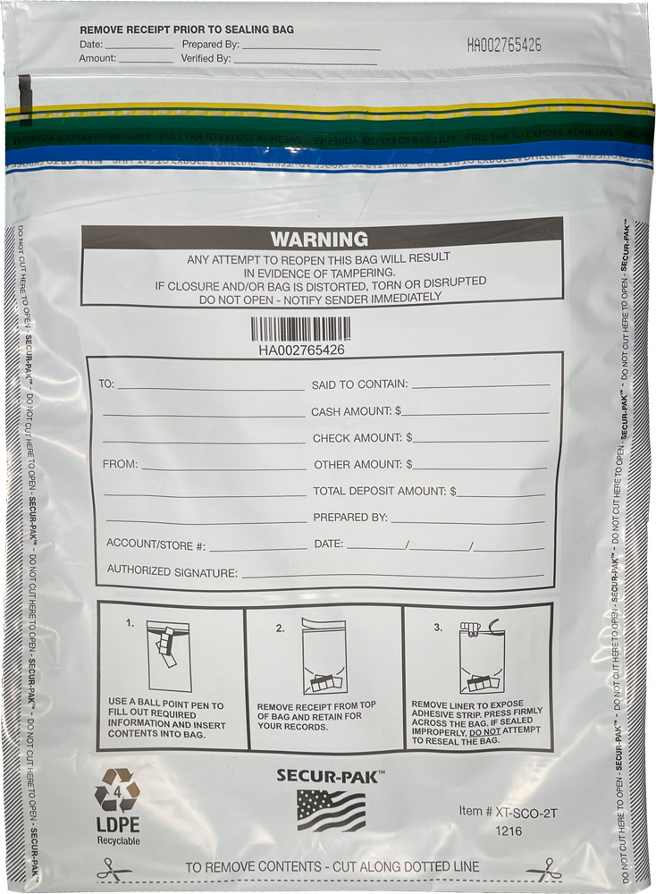 Plastic Deposit Bags 12 x 16 Secur Pak Front