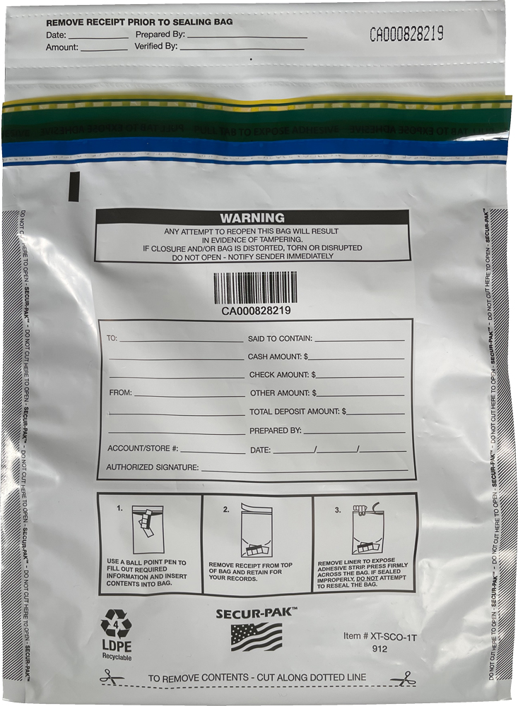 Front of Plastic Security Bags 9 x 12 Secur-Pak