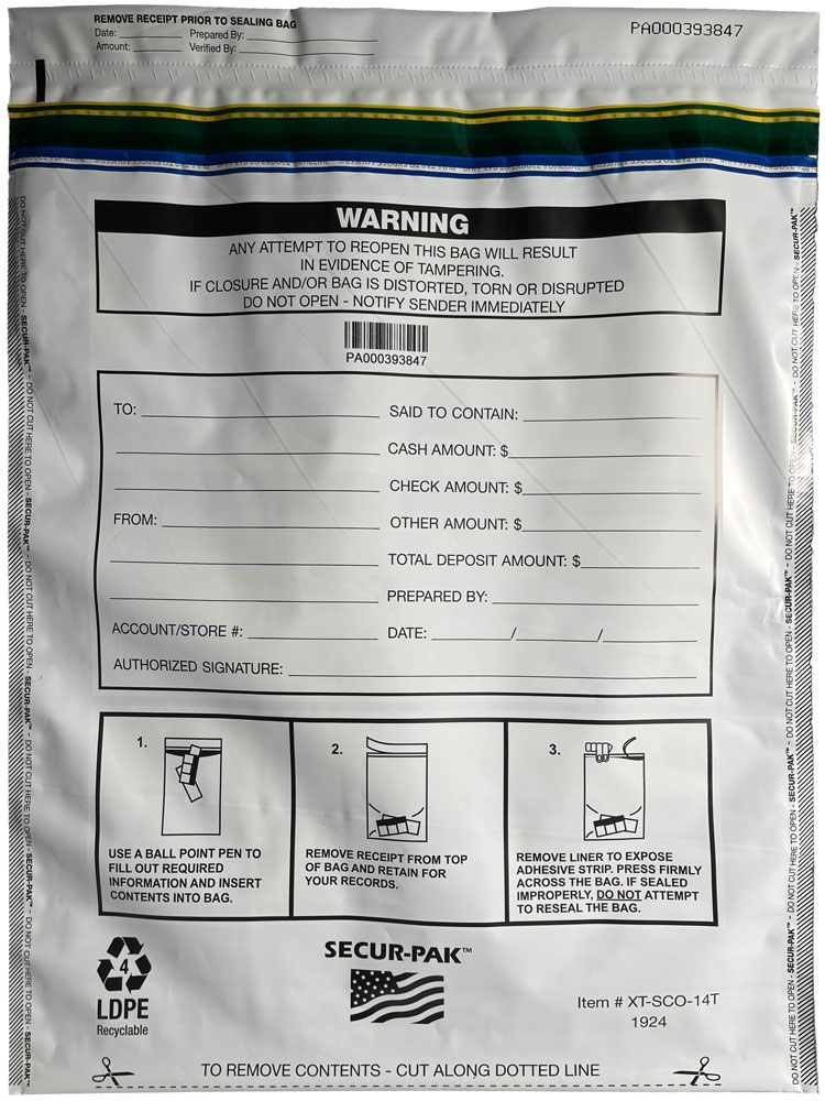 White Plastic Deposit Bags 19 x 24 Secur Pak Front