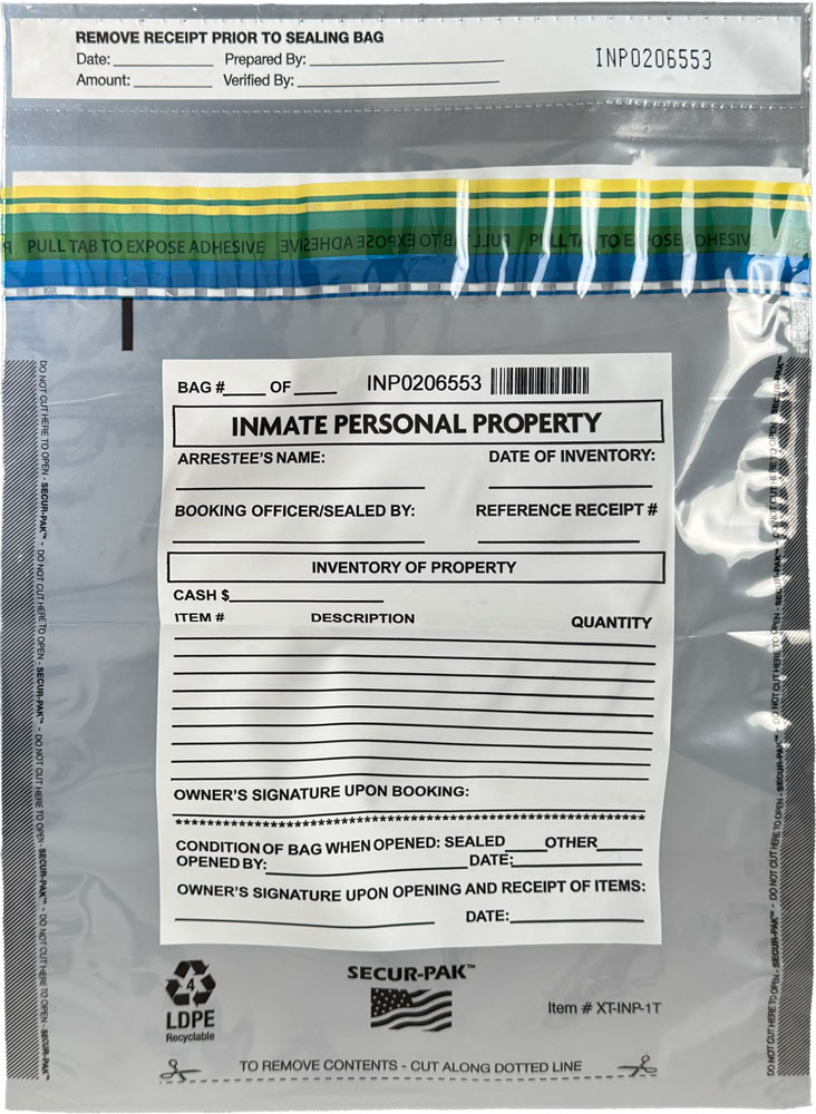 Plastic Inmate Property Bag 9x12