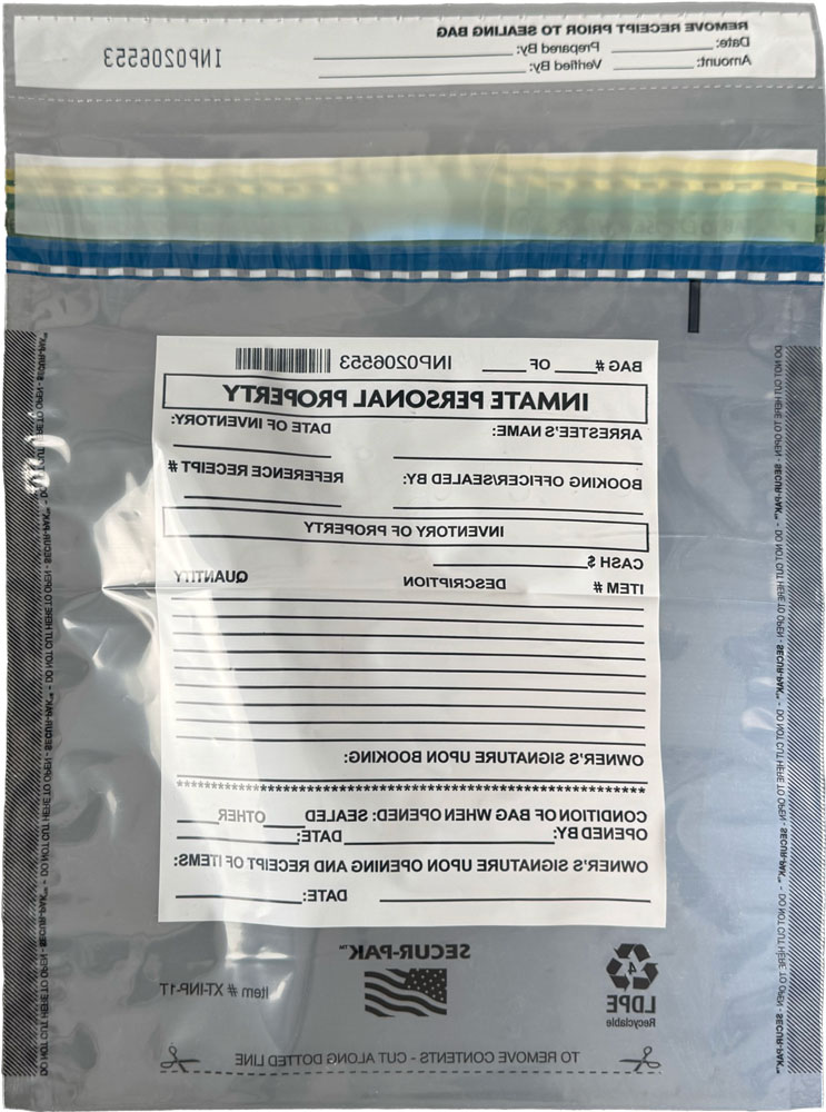 Plastic Inmate Property Bag 9x12