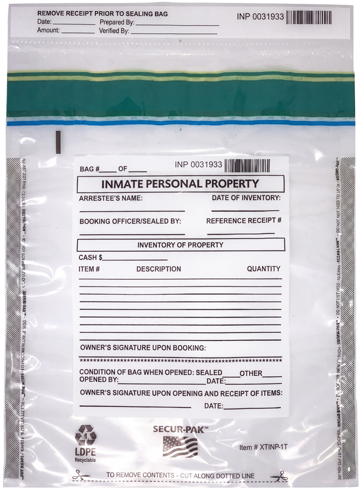 Plastic Inmate Property Bag 9x12