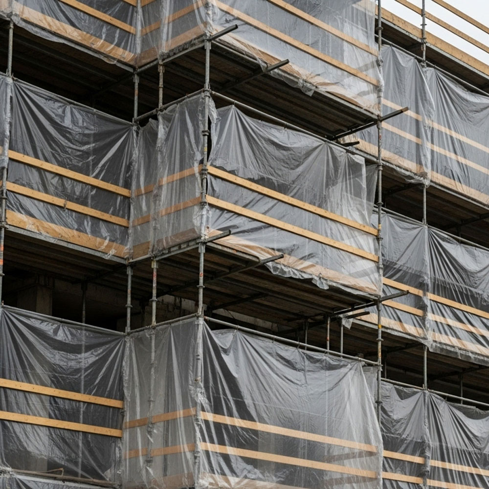 Clear Plastic Sheeting in stacked Rolls in Warehouse Ready for Delivery