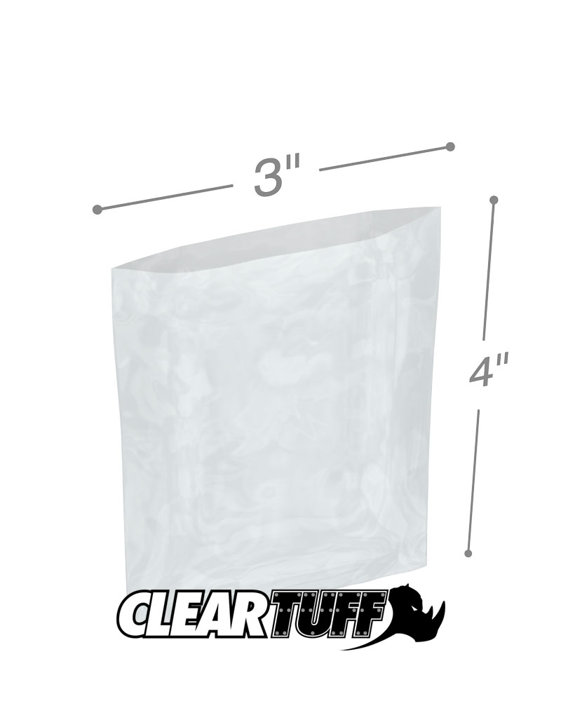 1000 4-Mil 3x6 Clear Poly Bag Open Top Lay Flat Packaging 122307