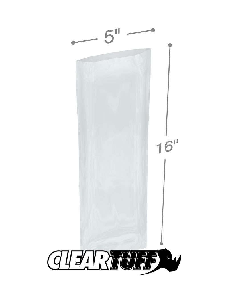 5 x 16 Flat 1 Mil Poly Bags 1000/Case Clear