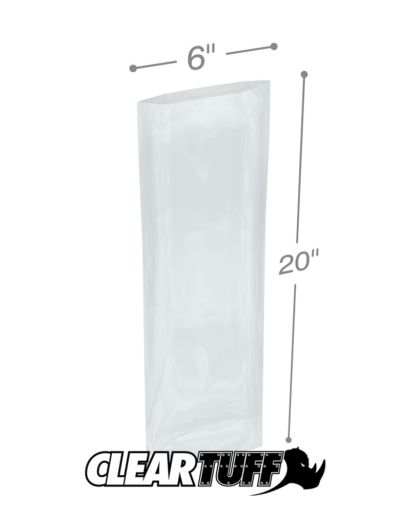 Clear 6 x 20 Inch Flat Poly Bag 1.5 Mil 4000 Pack
