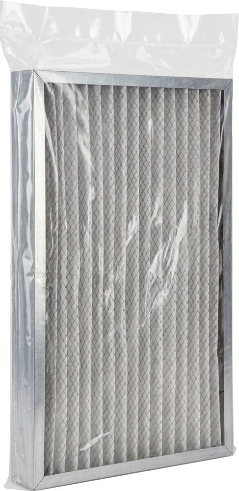 10 x 20 2 Mil Flat Poly Bags with Industrial Air Filter Industrial Air Filter Inside of a 2 Mil 10 x 20 Poly Bag
