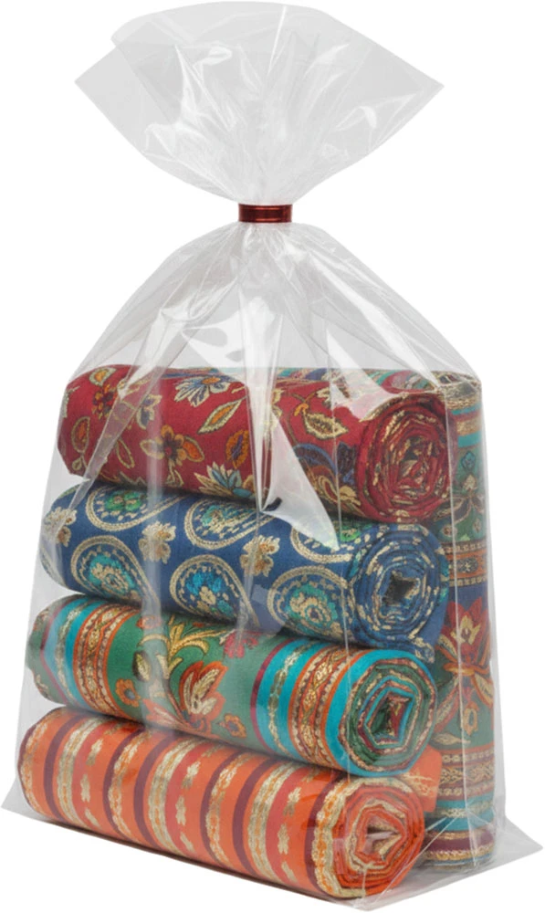 10 x 8 x 20 1.5 Mil Gusseted Poly Bags Colorful Fabric Table Runners in a 10 x 8 x 20 .0015 Plastic Gusseted Bags