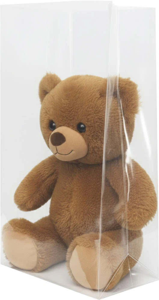 10 x 8 x 20 1.5 Mil Gusseted Poly Bags Teddy Bear in a 10 x 8 x 20 .0015 Plastic Gusseted Bags