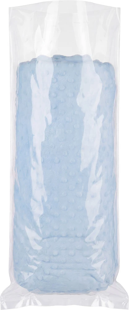 10 x 24 2 Mil Flat Poly Bags for Retail Packaging 2 Mil 10 x 24 Poly Bags that is protecting a Minky blanket for retail packaging