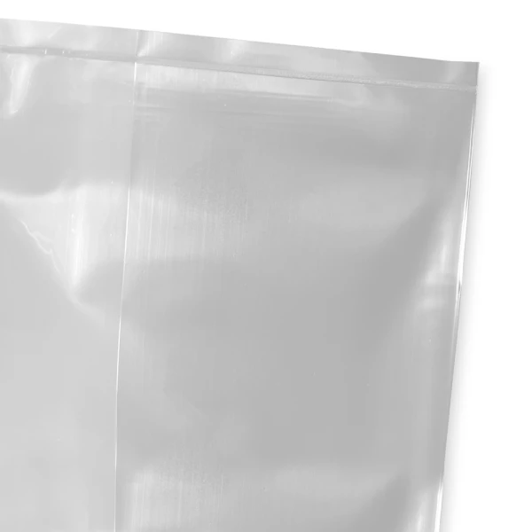 12 x 8 x 24 3 Mil Gusseted Poly Bags Bottom Seal Close up of 12 x 8 x 24 .003 Plastic Gusseted Bags Bottom Seal