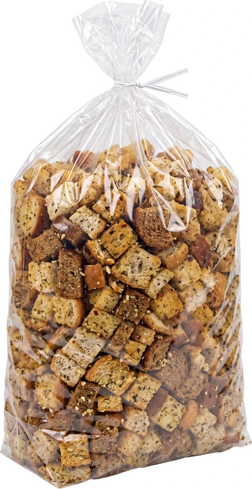 12 x 8 x 30 0.75 mil Food Utility Bags Fresh Made Croutons inside of a 12 x 8 x 30 Plastic Utility Bags 0.75 mil