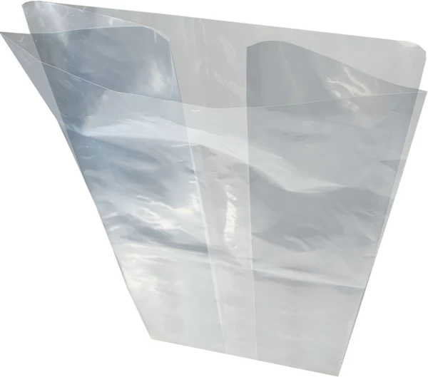 12x10x24 2 Mil Gusseted Poly Bags Open Top Showing Side Gussets Open Top Showing Side Gussets of 12 x 10 x 24 .002 Plastic Gusseted Bags