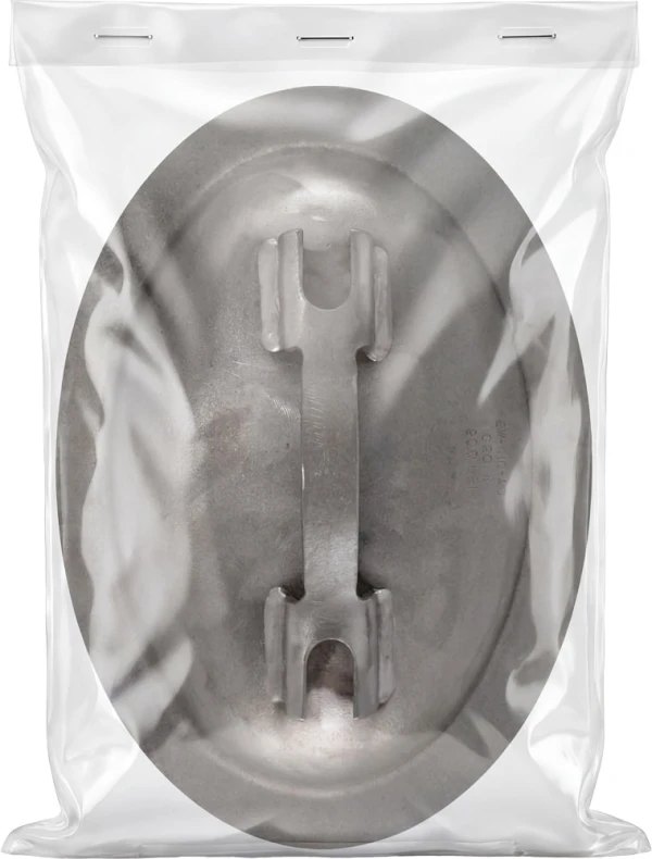 Heavy Duty Manhole Plate Hardware inside of a  Sweatshirt Packaged Inside of a Sealed 3 Mil 12 x 18 Poly Bags