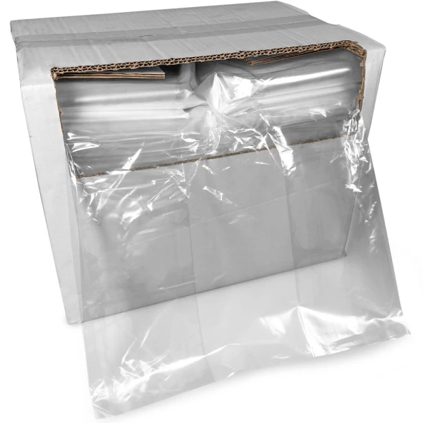 12 x 8 x 30 1 mil Food Utility Bags Dispensed Bag Dispenser Box of 12 x 8 x 30 1 mil Food Utility Bags with Bag Pulled out of Box