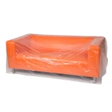 Clear 140 x 45 3 Mil Furniture Bags over Orange Sofa