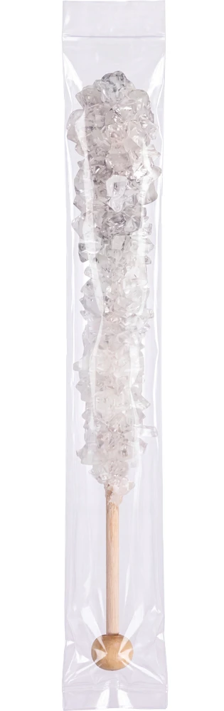 2x12 2 Mil Flat Poly Bags with Rock Candy on a wooden Swizel Stick Rock Candy on a wooden Swizel Stick inside of a 2 Mil 2 x 12 Poly Bags
