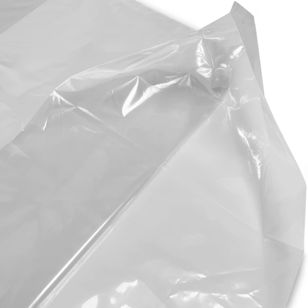 24 x 12 x 36 1.5 Mil Gusseted Poly Bag Side Gusset Close up of 24 x 12 x 36 .0015 Plastic Gusseted Bag Side Gusset