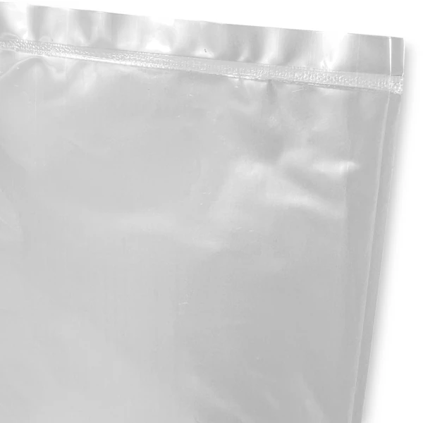 24 x 12 x 36 1.5 Mil Gusseted Poly Bag Bottom Seal Close up of 24 x 12 x 36 .0015 Plastic Gusseted Bag Bottom Seal