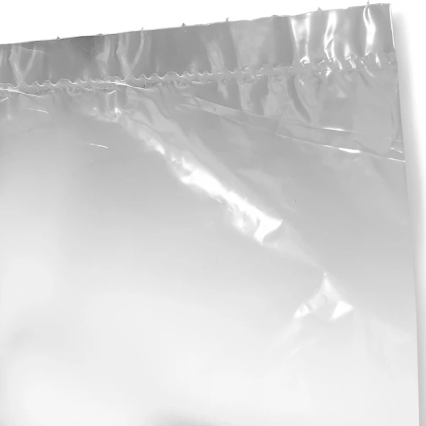 24 x 24 1.25 Mil Flat Poly Bags Bottom Seal Close up of 24 x 24 1.25 Mil Flat Poly Bags Bottom Seal