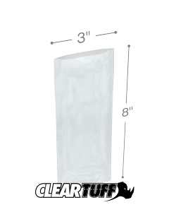 100 CLEAR 3 x 8 POLY BAGS LAY FLAT OPEN TOP PLASTIC PACKING ULINE BEST 1 MIL 