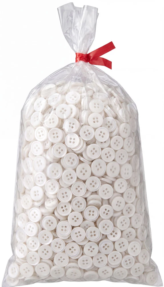 4x7 2 Mil Flat Poly Bags with Buttons Buttons inside of a 2 Mil 4 x 7 Poly Bags