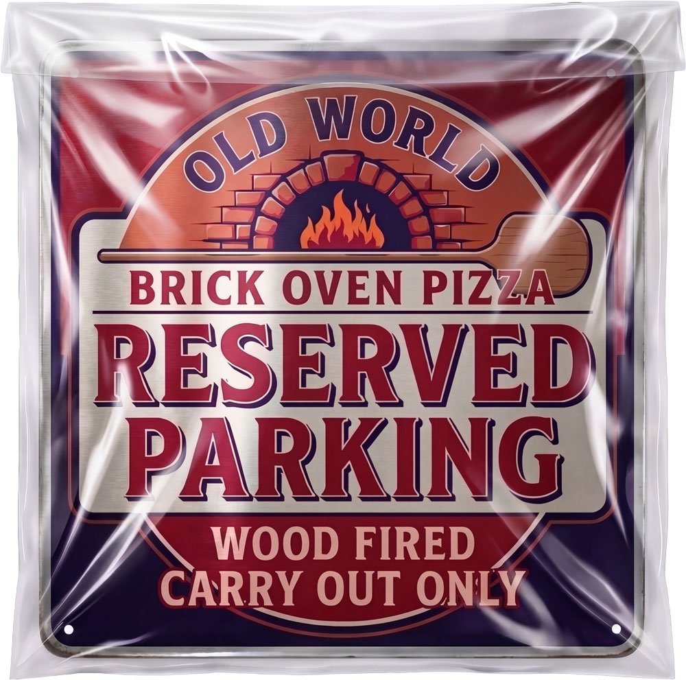 4 Mil 48 x 48 Poly Bags Protecting a Reflective Metal Sign