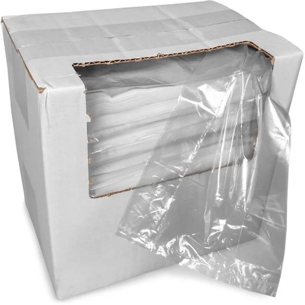4 x 2 x 12 0.65 mil Food Utility Bags Dispensed Bag Dispenser Box of 4 x 2 x 12 0.65 mil Food Utility Bags with Bag Pulled out of Box