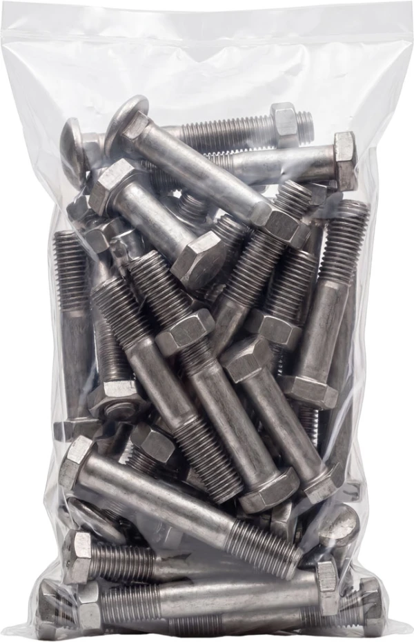 Botls and Nuts inside of a 4 Mil 5 x 8 Poly Bags