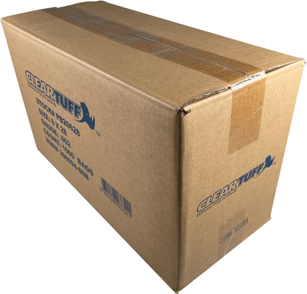 Clear 2 Mil 6 x 28 Poly Bags Packed in Case