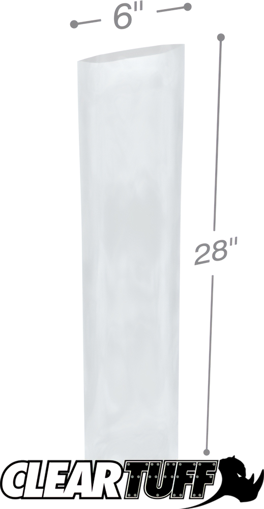 6x28 2 Mil Flat Poly Bags Clear 2 Mil 6 x 28 Poly Bags with Dimensions