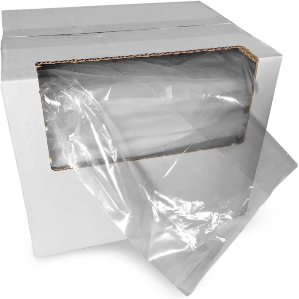 6 x 3 x 15 0.7 mil Food Utility Bags Dispensed Bag Dispenser Box of 6 x 3 x 15 0.7 mil Food Utility Bags with Bag Pulled out of Box