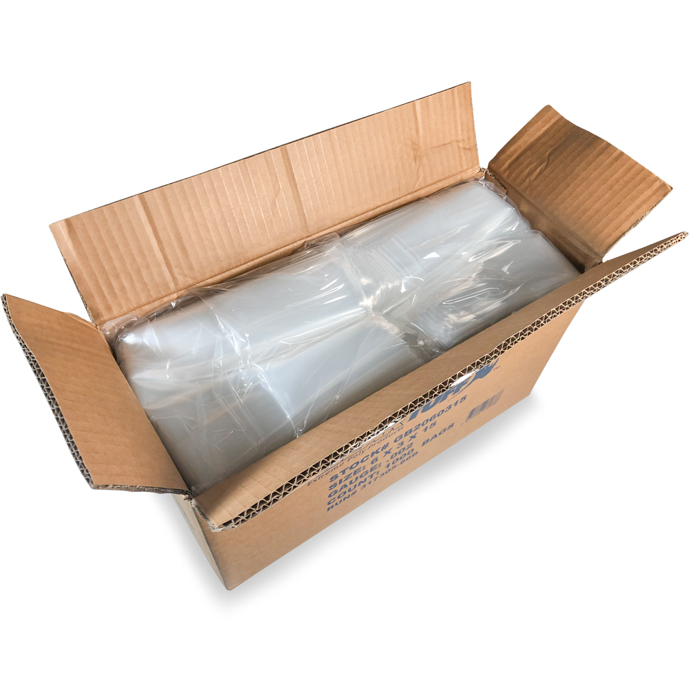 Case of 6 x 3 x 15 2 Mil Gusseted Poly Bags